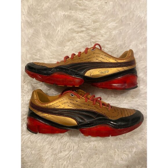 Vintage 90s Y2K Uganda Puma Cell Meio Special Edition Size 12 Signed Shoes Gold - Picture 7 of 12
